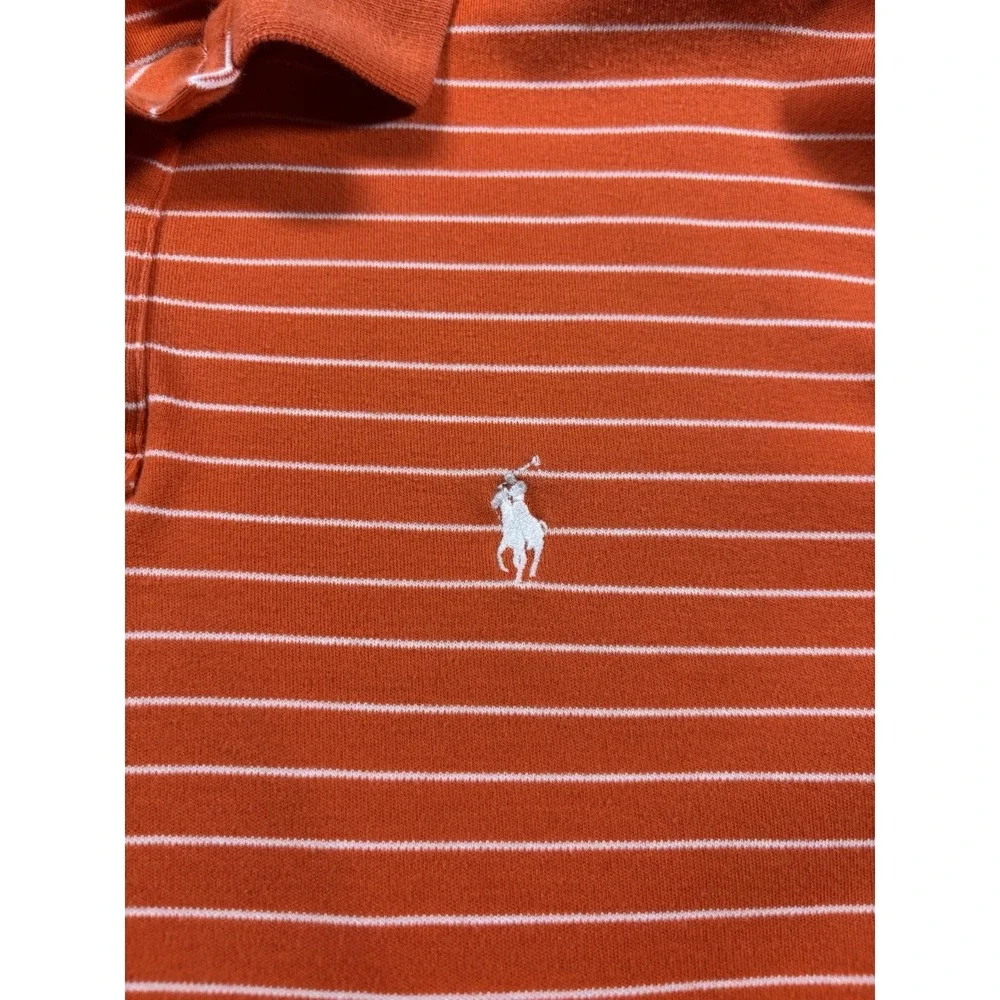 Polo Ralph Lauren Men's Medium Classic Fit Orange Striped Mesh Polo Shirt